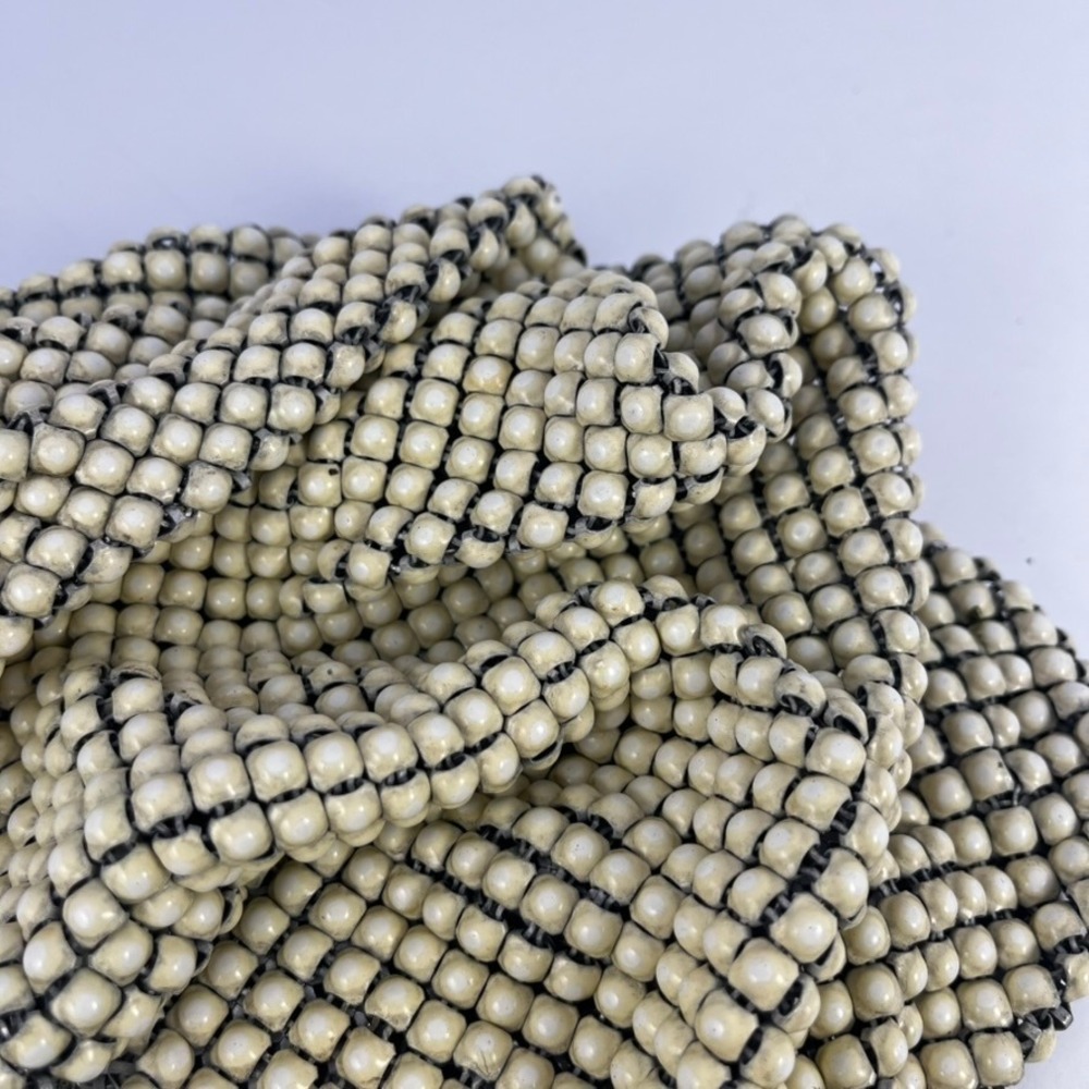 Vintage Cream Metal Mesh Fabric Remnant Whiting Davis Style Chainmail Piece - Picture 7 of 8